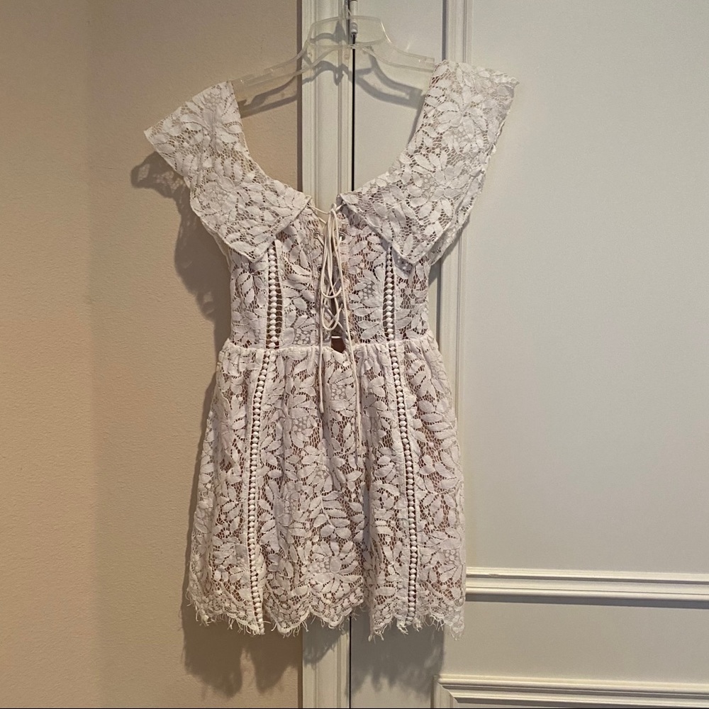 Tobi Off the shoulder lace up mini dress